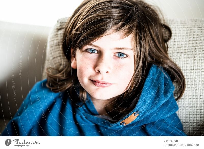 hair off...sigh Interior shot blue eyes Colour photo long hairs Cool (slang) Brash Family Light Face Day Infancy Boy (child) Child Close-up Contrast portrait