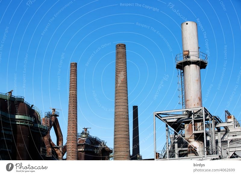 Steelworks, colliery , industrial monument Völklinger Hütte, blast furnaces and chimneys Steel factory Mine Blast Furnaces Industry industrial chimney