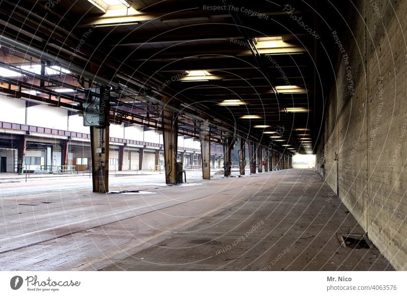 factory hall Industry Transience Gloomy Decline Ripe for demolition Ruin Vacancy Change Storage area Trade Depot Stock of merchandise Factory hall