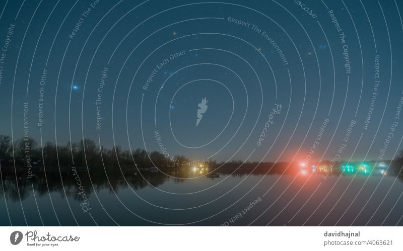 The constellation Orion over the Kiefweiher. Starry Path star trails Stars Follow-up Hiking trails orion orion nebula emission fog sirius betelgeuse Moonlight