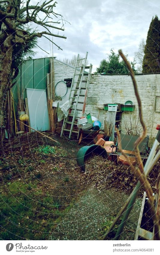 Dirty corner in the garden Evening Branch Tree Dark Twilight Relaxation awakening holidays spring Spring spring awakening Garden Sky allotment Garden allotments