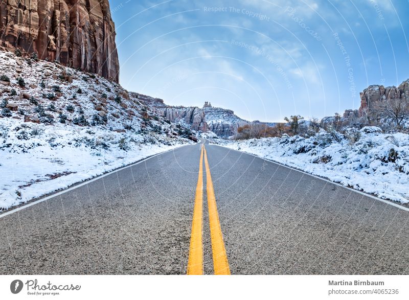 Early winter, Road leading to the Needles Overlook in Utah with snow forward canyonlands national park arches national park valley utah tourism usa travel road