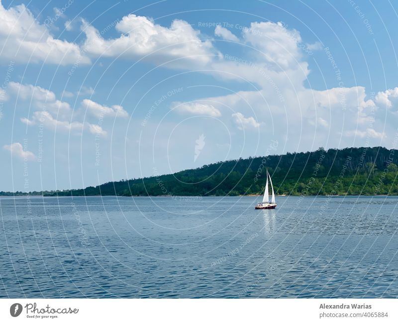 sailboat on a lake (Geiseltalsee) Sailboat Sailing ship Lake geiseltalsee Boating trip Sky Clouds Clouds in the sky