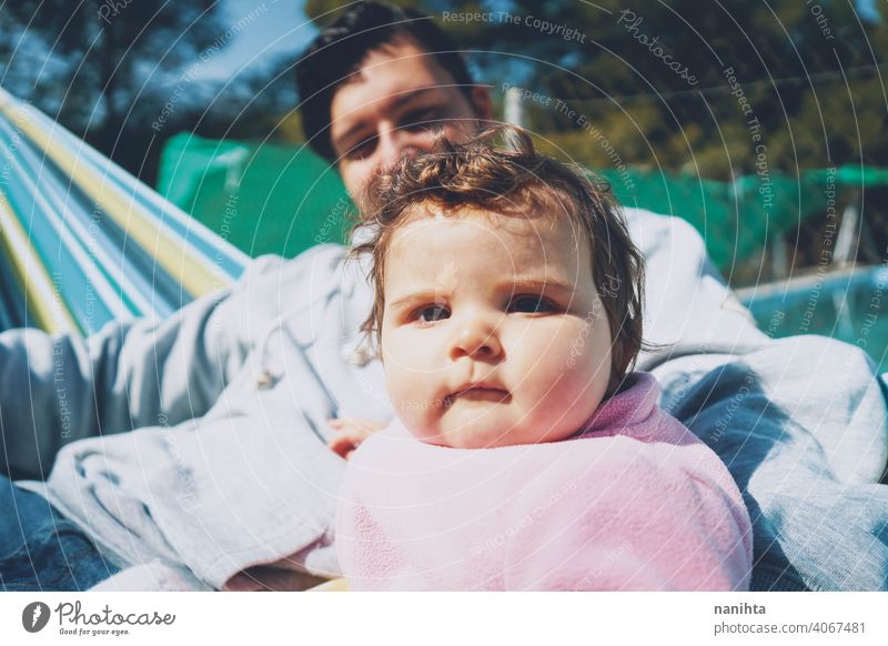 Little baby enjoying a sunny day in holidays with dad family happiness father parent parenthood babyhood happy discover explore relax leisure family time