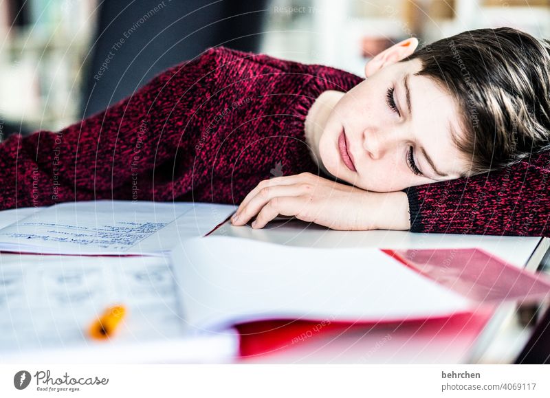 corona thoughts | dream of presence teaching coronavirus Exasperated Colour photo Interior shot ponder Close-up Child Boy (child) Contrast Light portrait