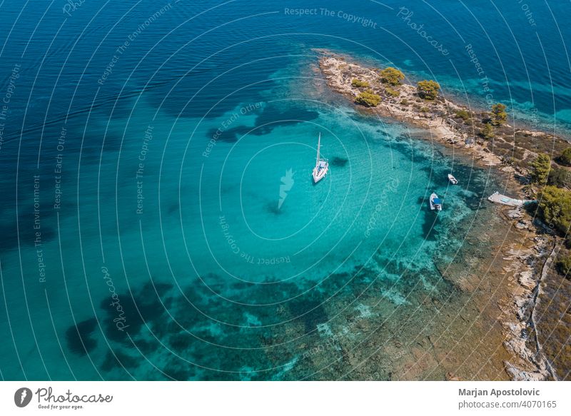 Aerial view of island in Greece sea seaside blue Tourism summer travel Vacation & Travel water vacation Nature Mediterranean sea Landscape Coast Beach landscape