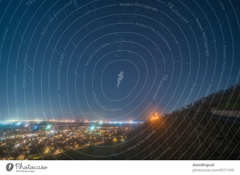 Star trails over the Rhine plain near Schriesheim. Starry Path star trails Stars Follow-up Hiking trails Astronomy Valley Rhein valley City cityscape Germany