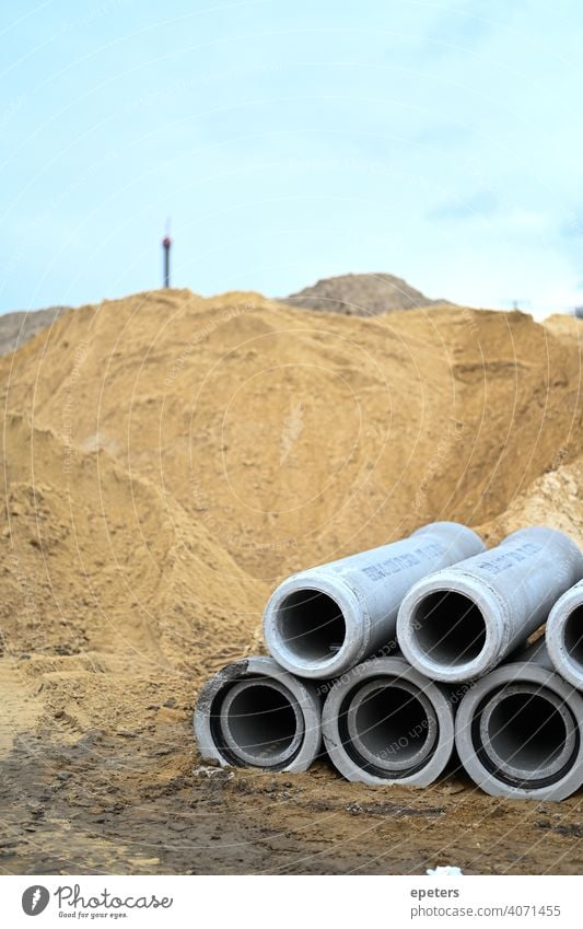 Concrete pipes on a construction site in Hamburg Germany background Construction Construction site Copy Space Industrial industrial background Industry