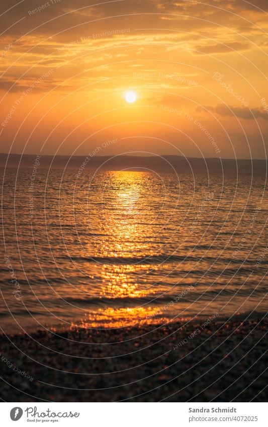 Sunset at the lake Ocean Lake Lake Neusiedl Water Waves Sunlight Clouds Clouds in the sky Light reflection