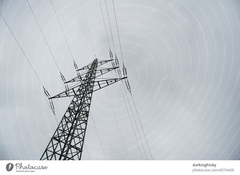 Transport of electrical energy by cables on a mast Cable Clouds Colour photo Transmission lines Technology High voltage power line Cantilever chair