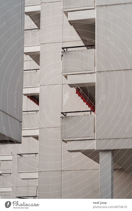 Relatively drab side view of balconies of a slab housing development Architecture dwell Prefab construction tower block Balcony Anonymous Facade Wall (building)