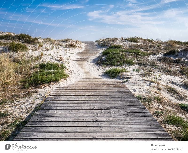 Path over the dunes to the beach. Punta Lariño, Galicia, Spain off trace duene Beach Sand Summer Landscape Nature Vacation & Travel Colour photo Sky Tourism