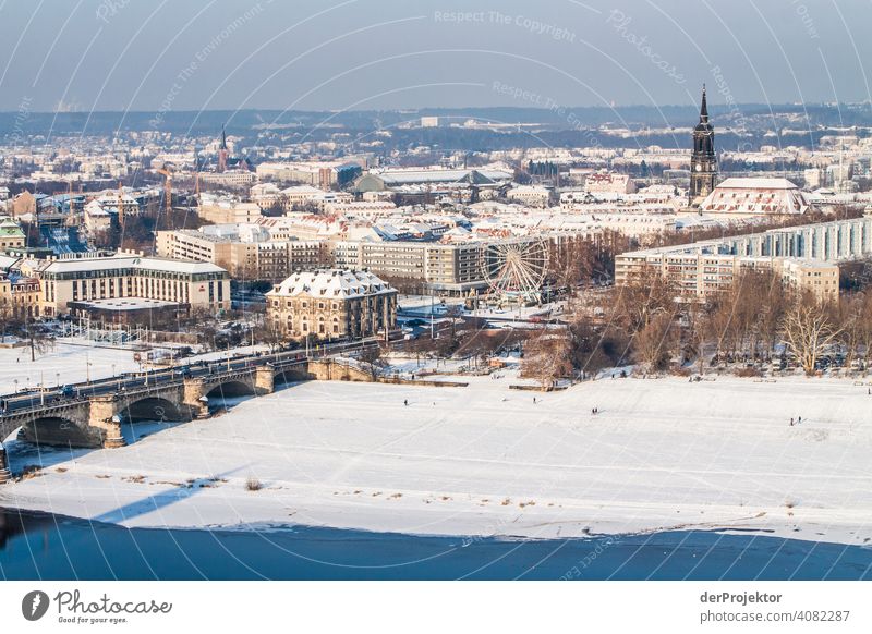 Dresden Panorama in Winter II Roof Real estate Real estate market Deep depth of field Copy Space top High-rise Urbanization Copy Space right Copy Space left