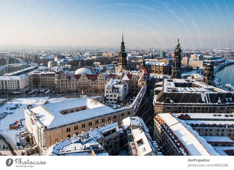 Dresden Panorama in Winter III Roof Real estate Real estate market Deep depth of field Copy Space top High-rise Urbanization Copy Space right Copy Space left