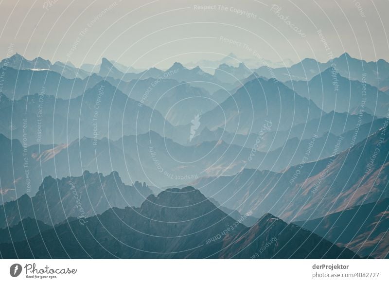 Panoramic view from the Zugspitze II Snowscape Structures and shapes Austria Environmental balance Polluter Destruction Glacier Snowcapped peak Rock Mountain