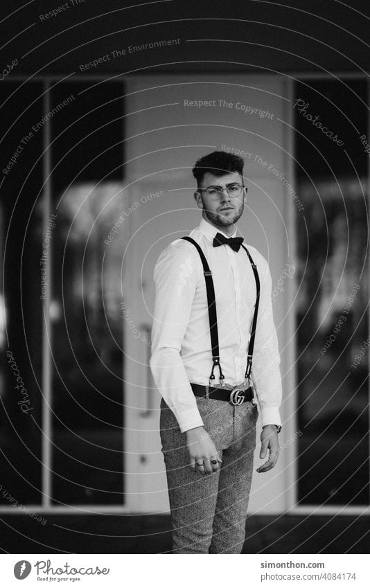 model portrait Masculine Adults Shirt Suspenders Lifestyle 18 - 30 years Young man Cool (slang) Style Fashion Man Attractive fashionable Hair and hairstyles