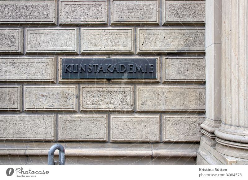 art academy plaque on the facade of the art academy düsseldorf Facade Blackboard Badge sign Inscription Relief art college University main building Building