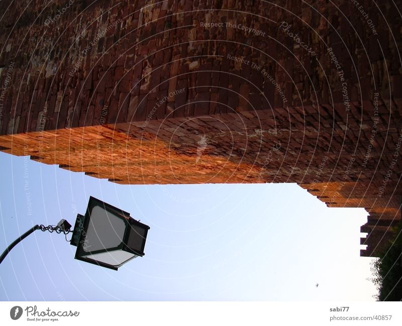 Lantern at the wall Wall (barrier) Evening Algarve Architecture Sky Dusk Castle