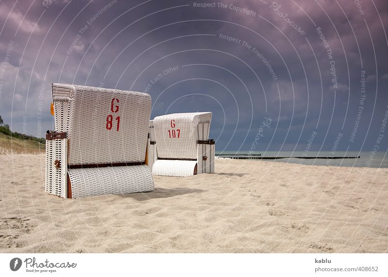 beach chairs Landscape Water Clouds Sunlight Weather Waves Coast Beach Relaxation Colour photo Exterior shot Deserted Day Contrast Worm's-eye view