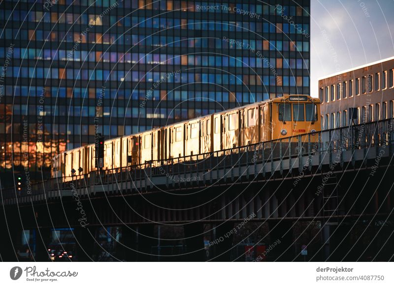 Subway train in sunset III Berlin Joerg Farys Jörg Farys NGO-Fotograf dieprojektoren Central perspective Deep depth of field Back-light Sunset Sunbeam Sunlight