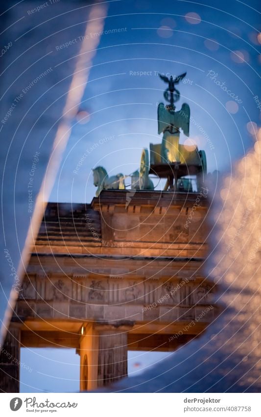 Brandenburger Tor in der Reflektion einer Pfütze VIII Central perspective Reflection Shadow Copy Space top Twilight Artificial light Light Copy Space right