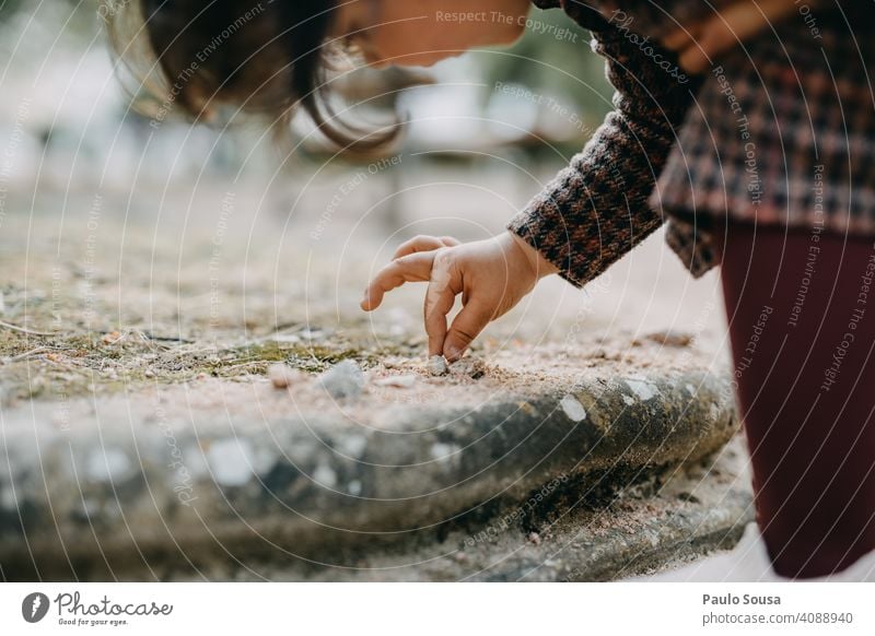 Close up girl playing with sand Child Girl 1 - 3 years Caucasian Close-up Hand Playing Sand Park Infancy Colour photo Toddler Exterior shot Joy