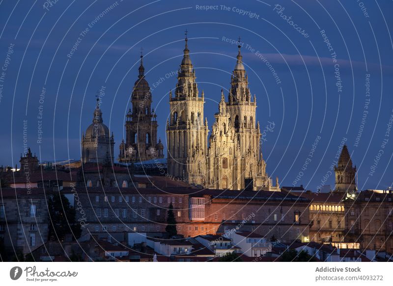 Santiago de Compostela view at night medieval urban skyline pilgrimage camino de santiago touristic tourism landscape cityscape landmark ancient architecture