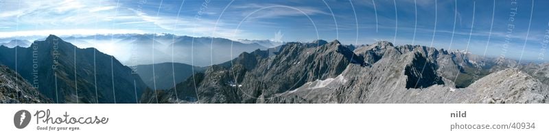 Panorama Lamsenspitze Summer Pre-alpes Panorama (View) Austria Canyon Vacation & Travel Mountain Chalk alps Zillertal Stubaier timber line Rock Blue sky Large