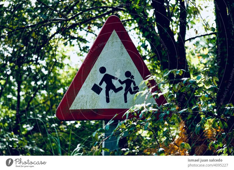 pedestrian traffic signal on the street walker road warning road sign symbol way caution roadsign advice safety outdoors bilbao spain children school