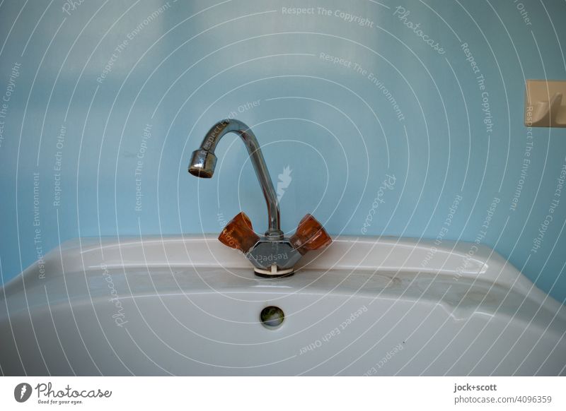 classic faucet with sink from another time Tap Sink Glittering Wall (building) Reflection Silhouette Chop Authentic Bathroom Varnished Simple Detail mixer tap