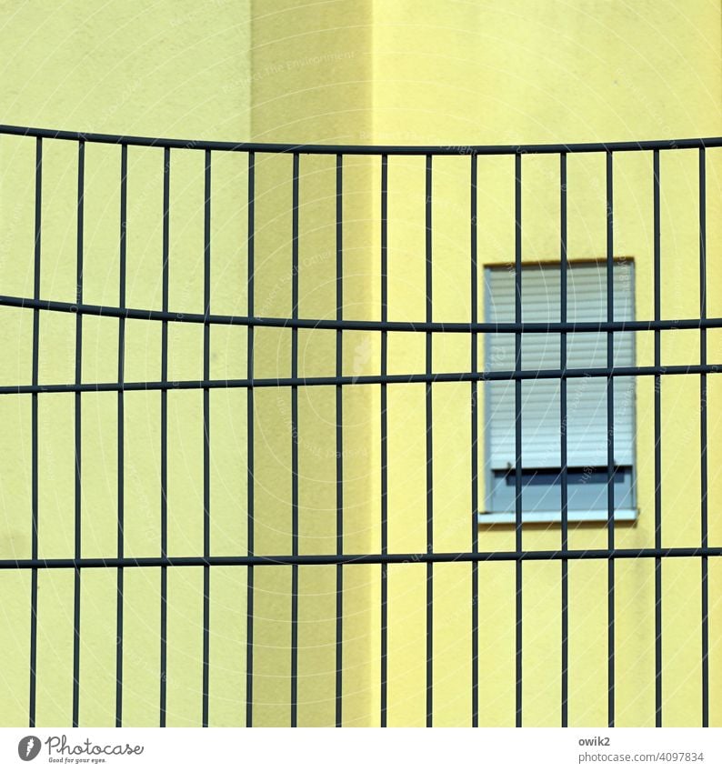 Playing it safe Grating Wall (building) Window Lemon yellow closed cordon Barrier Safety Dismissive Protection Structures and shapes Fence Construction site