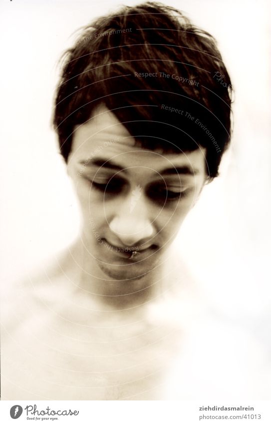 björk hunter like Dark-haired Short haircut Man Sepia Black & white photo Face blurred