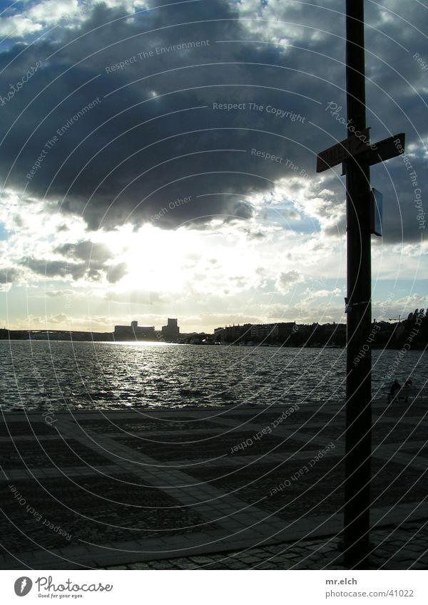 waterway Stockholm Clouds Horizon Europe Water Electricity pylon Contrast Sun Coast Street Skyline