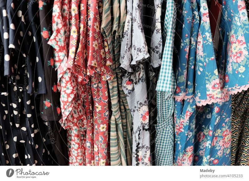 Colourful summer dresses with dots and flowers in the style of the fifties and sixties at the Golden Oldies in Wettenberg Krofdorf-Gleiberg near Giessen in Hesse