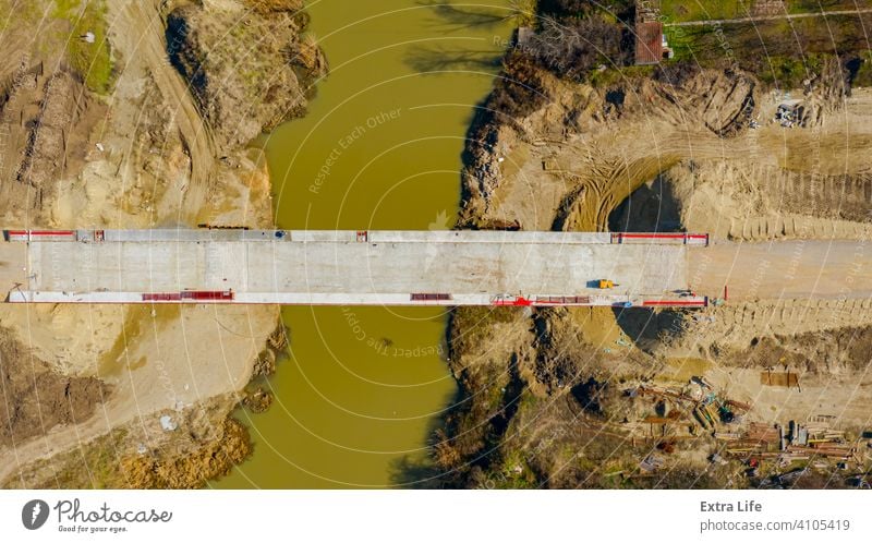 Aerial view on highway overpass under construction, building the bridge Above Architecture Base Beam Bridge Building Site Cement Civil Engineering Concrete