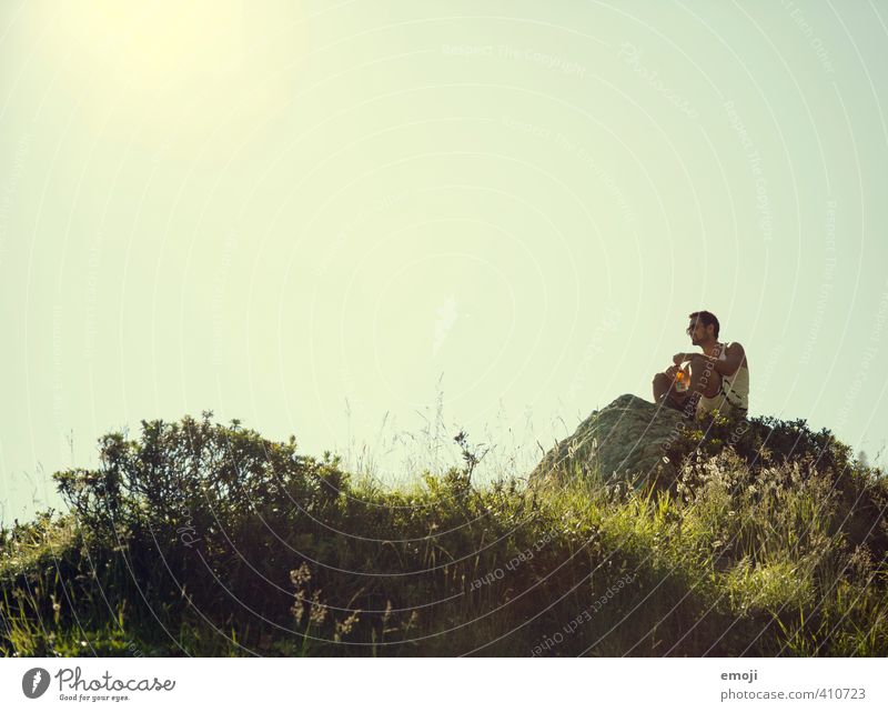 wander 1 Human being Environment Nature Landscape Sky Cloudless sky Summer Beautiful weather Bushes Natural Green Hiking trip Colour photo Exterior shot