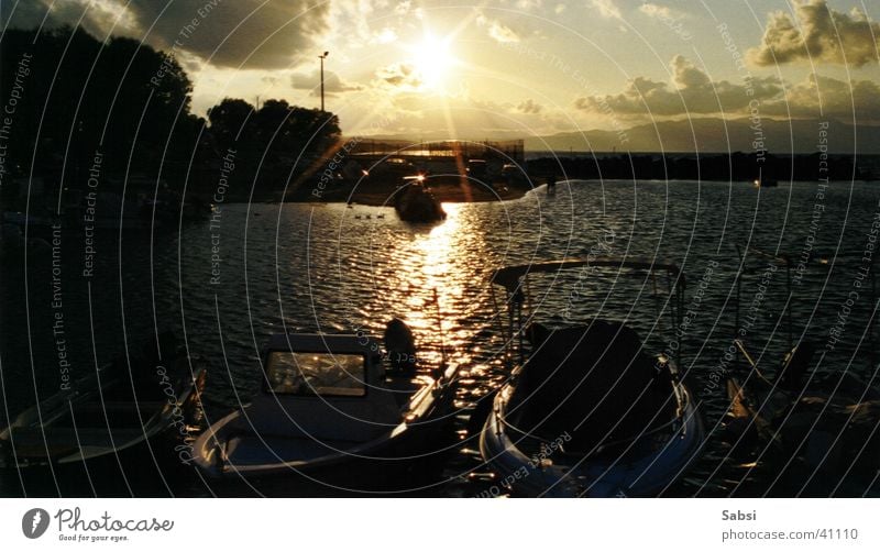 porto platanias Watercraft Light Back-light Crete Greece Europe Harbour Sun