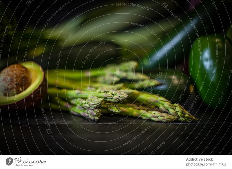 Healthy green vegetables on table healthy fresh rustic wooden dark assorted vitamin bunch various organic vegetarian food raw ingredient vegan diet ripe natural