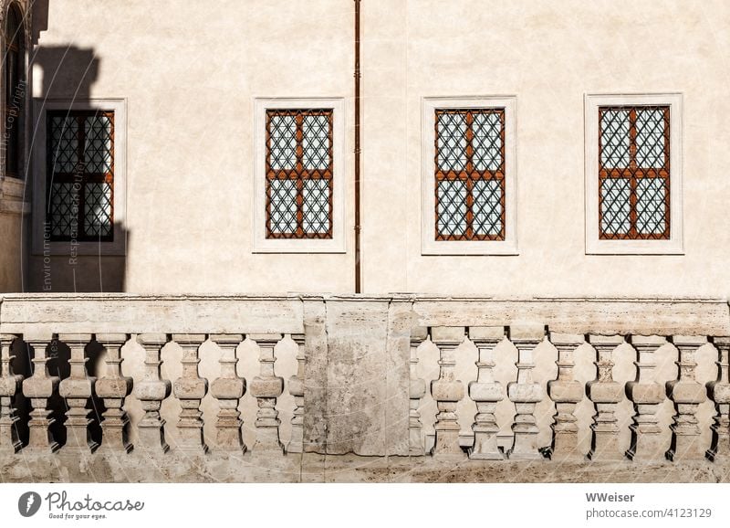 The light of Rome on the facade of the old Palazzo Light Shadow Facade Italy Historic balustrade Wall (building) Courtyard rail Stone Old Architecture