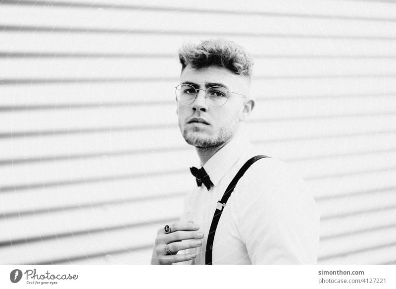 model portrait Masculine Adults Shirt Suspenders Lifestyle 18 - 30 years Young man Cool (slang) Style Fashion Man Attractive fashionable Hair and hairstyles