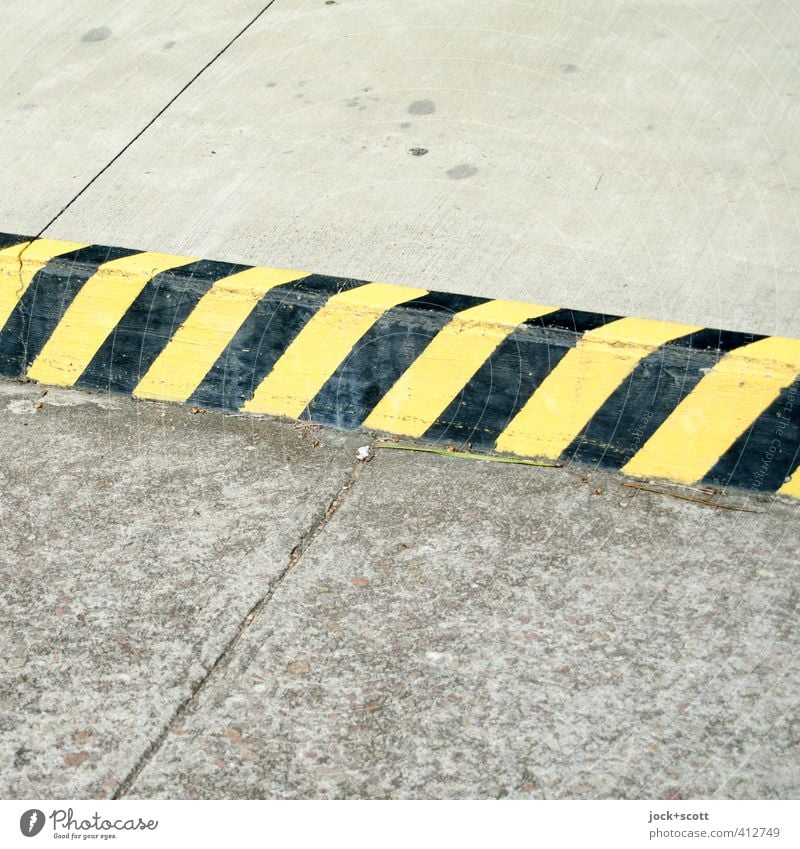 no-parking zone R Traffic infrastructure Road traffic Street Roadside Concrete Road sign Sharp-edged Simple Bans Clearway Curbside Striped Seam Surface