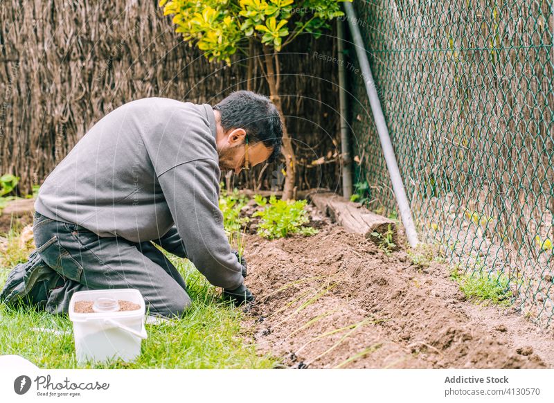 Gardener holding green grass with soil in hand gardener sprout plant cultivate agriculture organic nature botany frane growth seeding glove care dirt farm flora