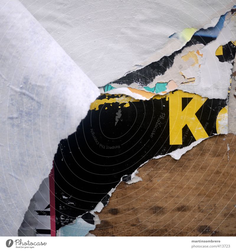 Demolition Typo Design Print media Wall (barrier) Wall (building) Wood Digits and numbers Broken Trashy Gloomy Town Brown Yellow Black Calm Destruction