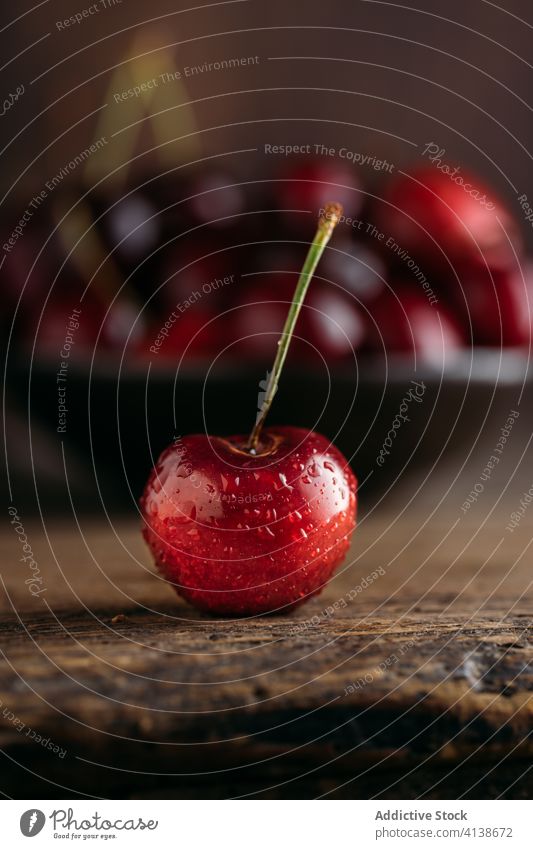 Bowl of fresh cherries cherry red wooden table bowl background healthy summer sweet ripe fruit berry food dessert vegetarian organic raw freshness juicy tasty