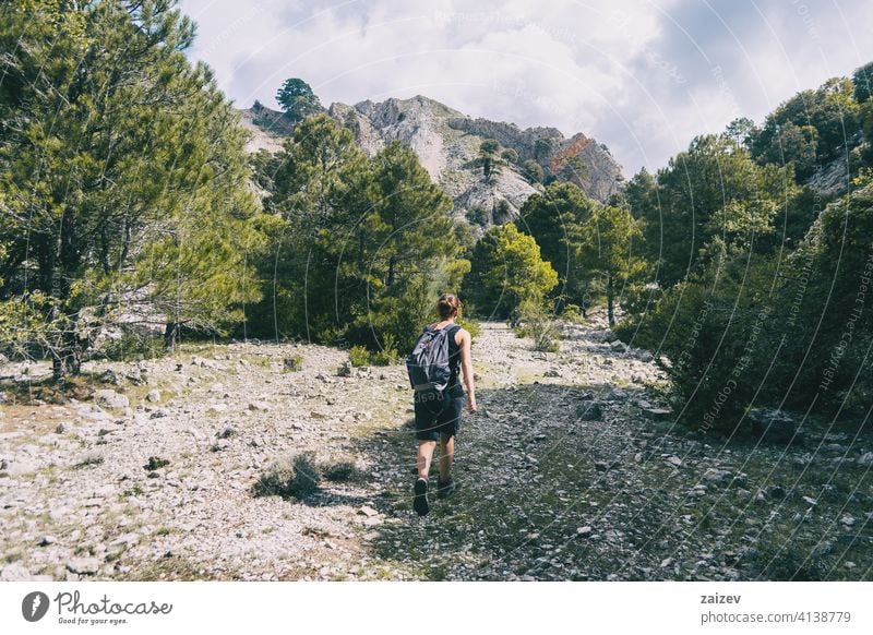 woman hiking on a mountain path in catalonia spain outdoor copy space color people female one person freedom travel healthy happiness success raised park