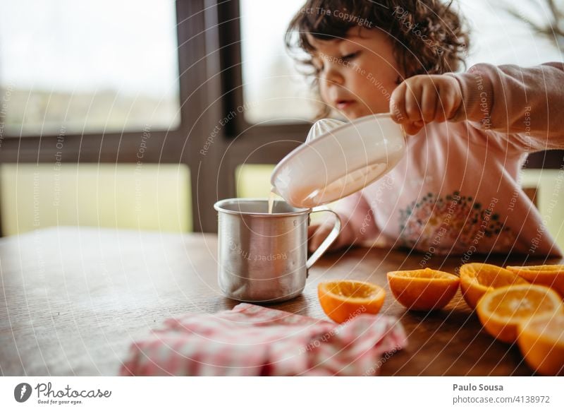 child making orange juice Child 1 - 3 years Caucasian Orange Orange juice Colour photo Human being Juice Infancy Fruit Healthy childhood Juicy Food Nutrition