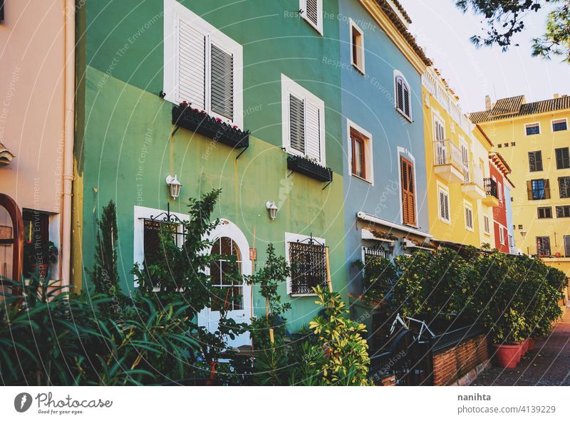 Colorful houses in Alboraya, Valencia, Spain arquitecture kitch spain colorful paradise vibrant brilliant wall decor decoration decorative intense mediterranean