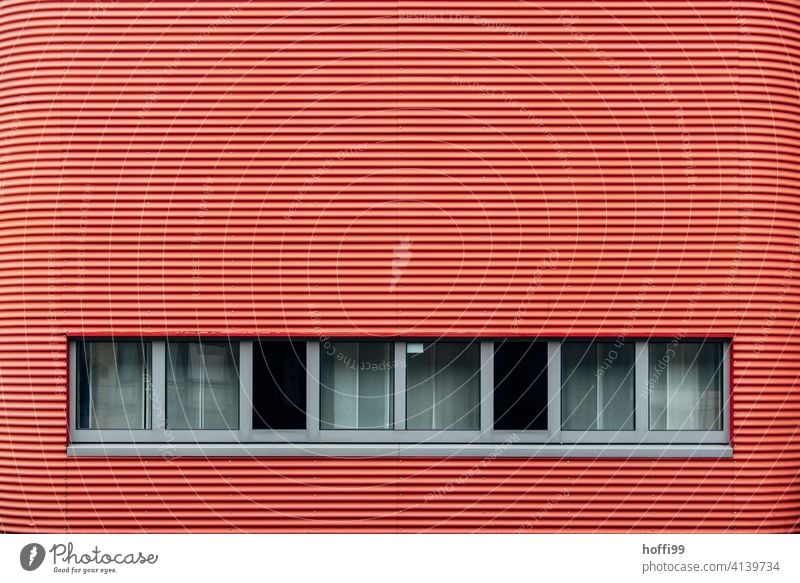 red striped facade with row of windows Red Striped Corrugated iron wall Window with red stripes Wall (building) red facade Facade Minimalistic