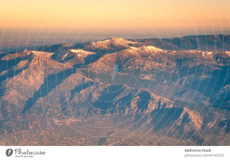 View of highland area during picturesque sunset airplane mountain landscape fly spectacular sky aviation gran canaria spain flight aircraft nature jet scenic