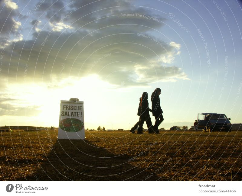 Fresh salad Sunset Clouds Silhouette Back-light Healthy Signs and labeling Music festival Sky Shadow Advertising